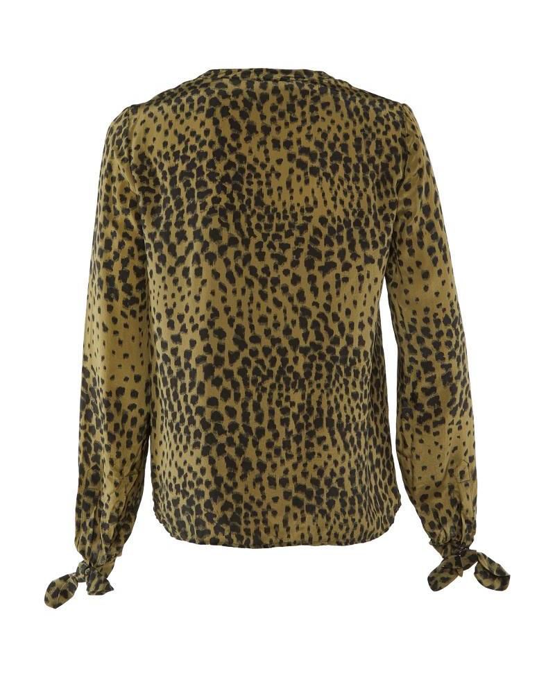 Women's Animal Print Silk Tie-Cuff Blouse