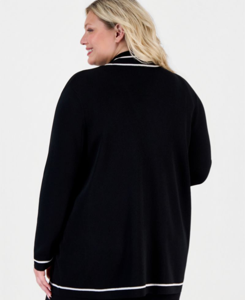 Plus Size Malibu Contrast-Trim Open-Front Cardigan