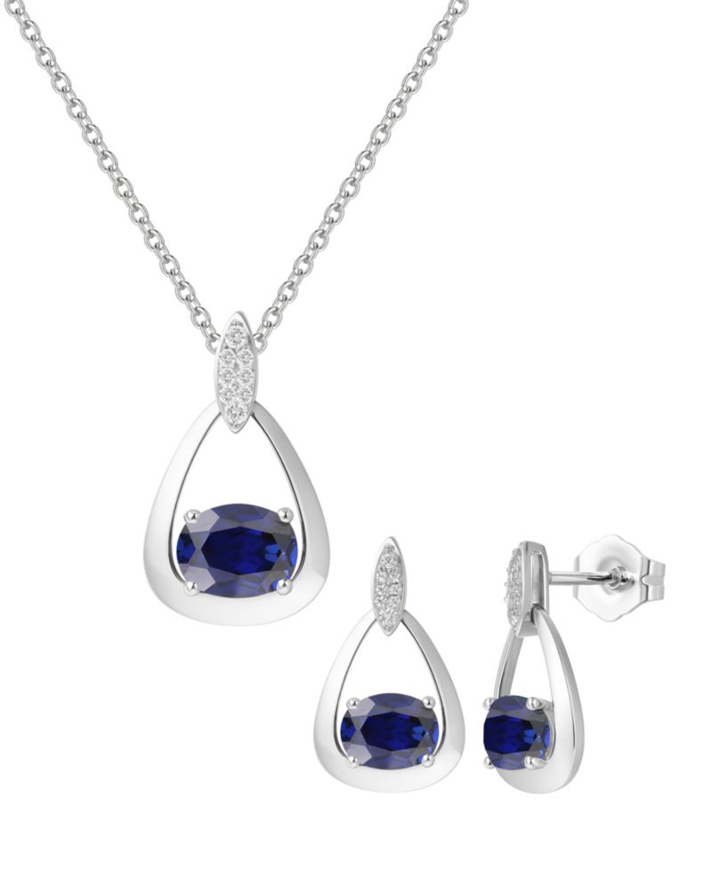 2-Pc. Lab-grown Ruby (3.5 ct. t.w.) and Lab-Grown White Sapphire (0.03 ct. t.w.) Earrings And Pendant Set in Sterling Silver (Also Available in Opal, Amethyst, Sapphire and Blue Topaz)