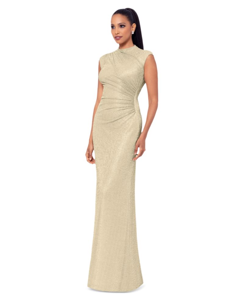 Petite Ruched Metallic Crinkle Gown