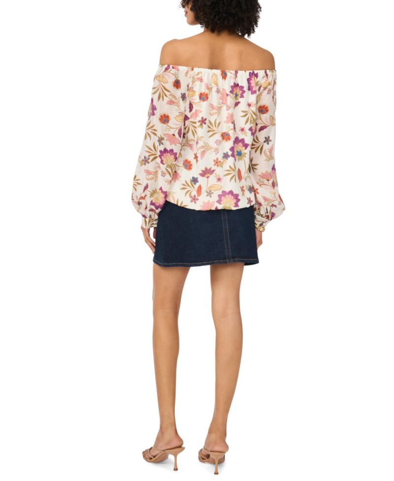 Women's Printed Off-The-Shoulder Long-Sleeve Top