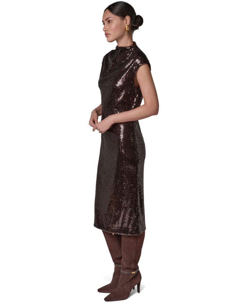 Women's Cowl Neck Sleeveless Sequin Dress
