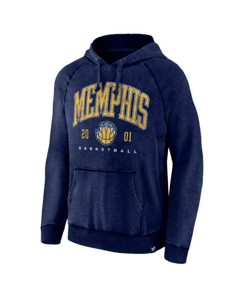 Men's Heather Navy Distressed Memphis Grizzlies Foul Trouble Snow Wash Raglan Pullover Hoodie