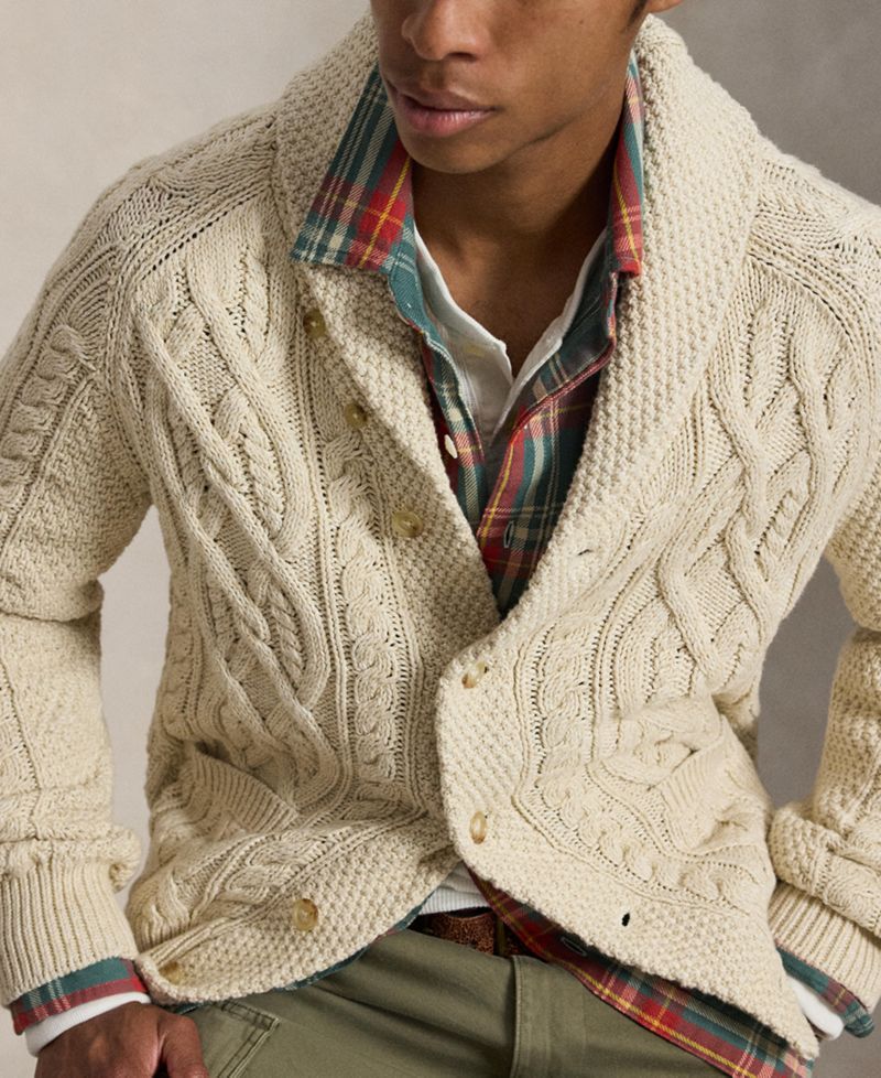 Men's Cable-Knit Shawl Collar Cardigan