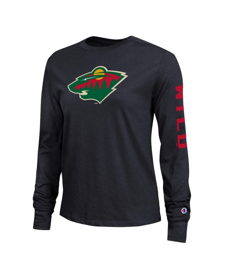 Women's Black Minnesota Wild 2-Hit Long Sleeve T-Shirt