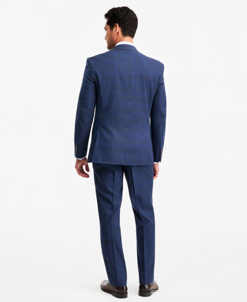 Men's Classic-Fit Blue & Red Plaid Suit Separate Pants