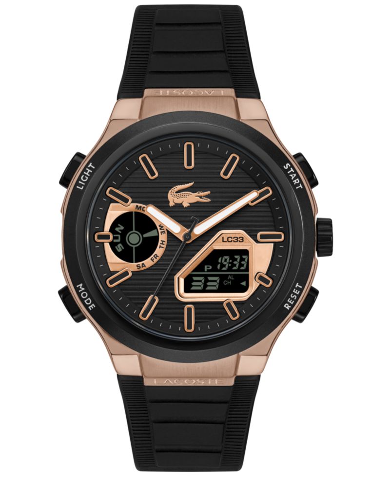 Men's Quartz LC33 Black Silicone Strap Watch 44.8mm