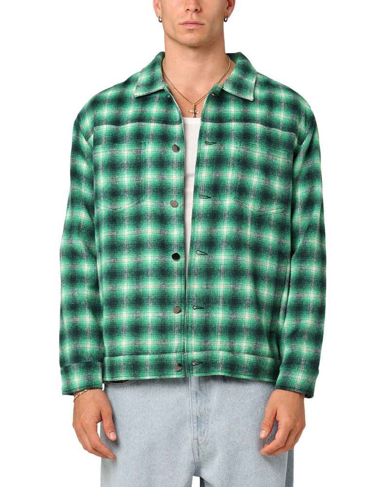Men's Darby Plaid Shacket- Dark Green, S