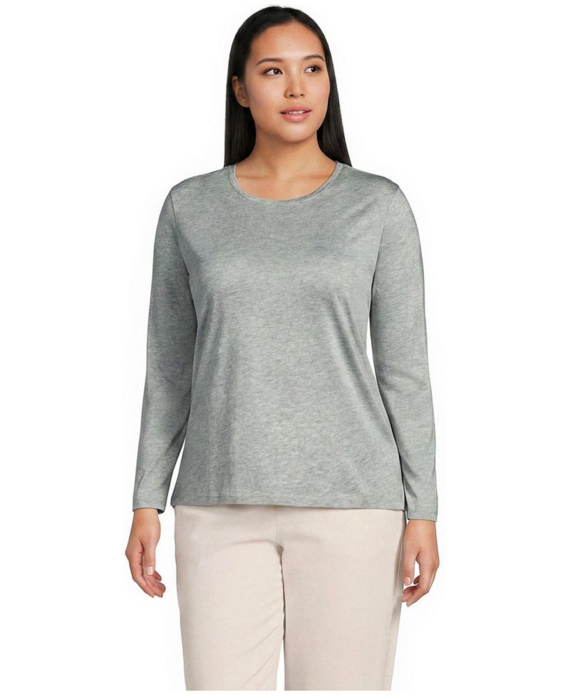 Plus Size Supima Cotton Long Sleeve Crewneck T-Shirt