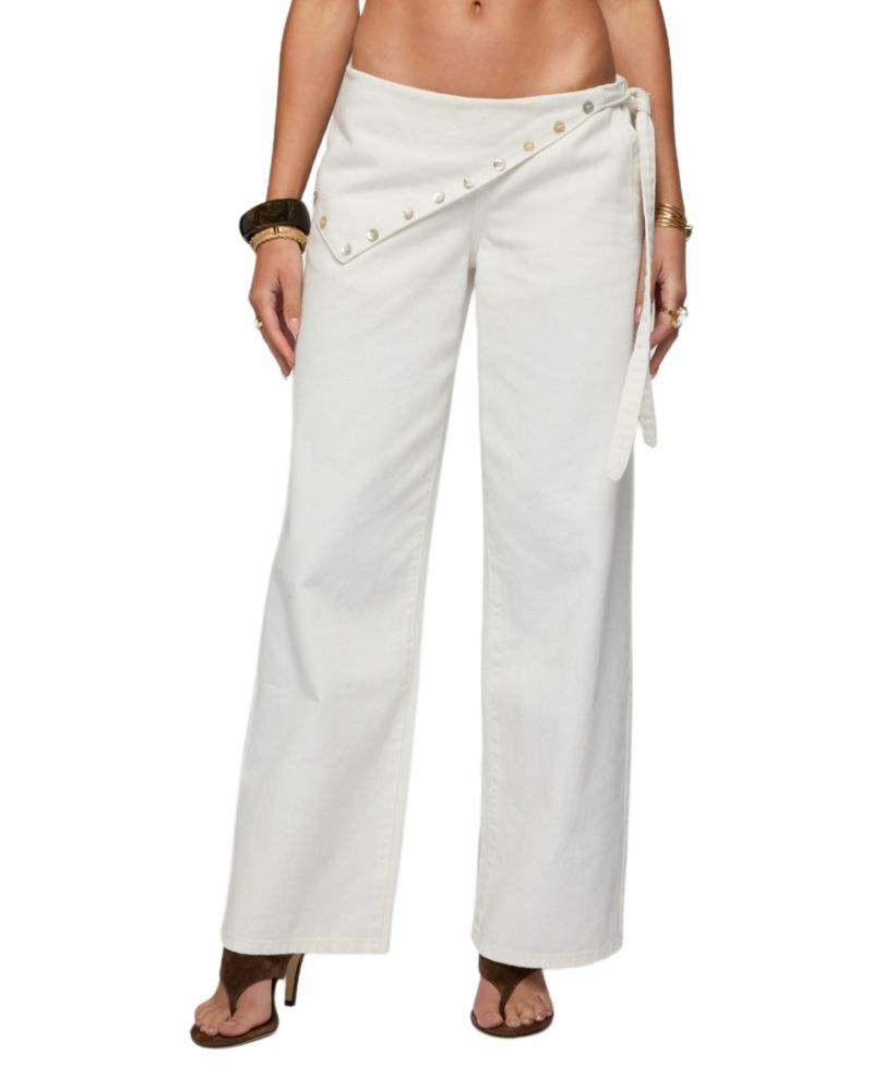 Women's Button Foldover Low Rise Baggy Jeans