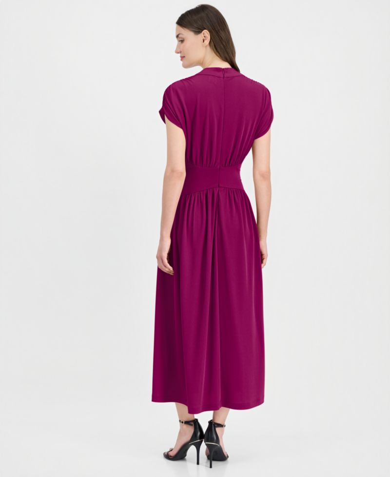 Women's V-Neck Ruched-Shoulder Jersey Dress