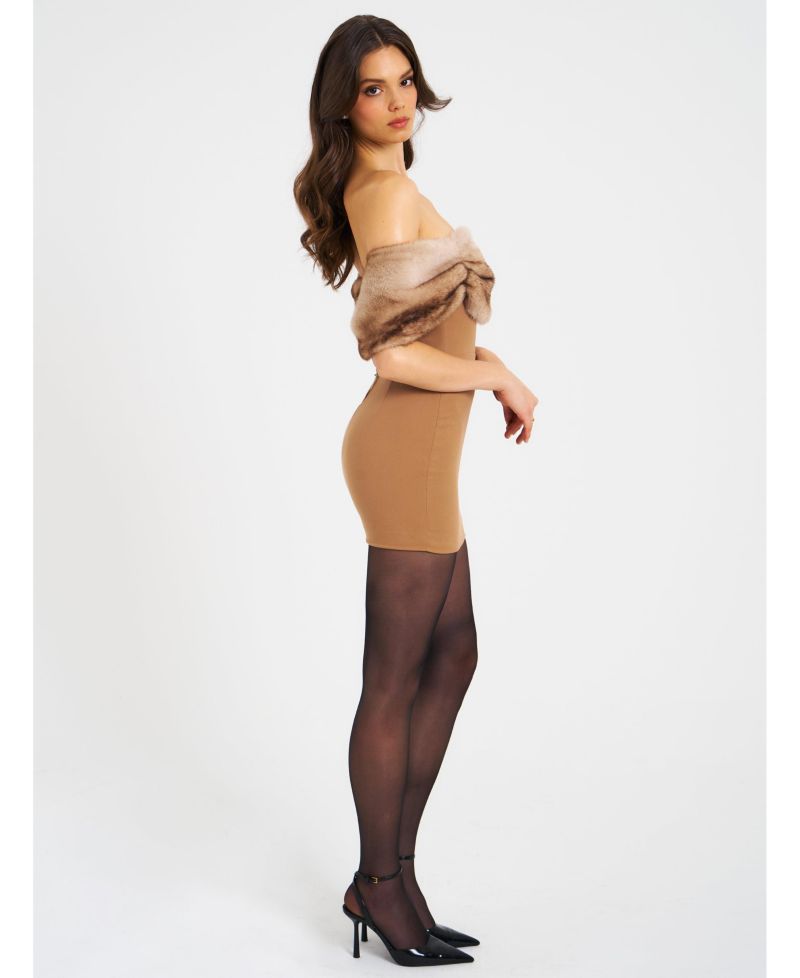 Women Nadira Off Shoulder Faux Fur Trim Mini Dress
