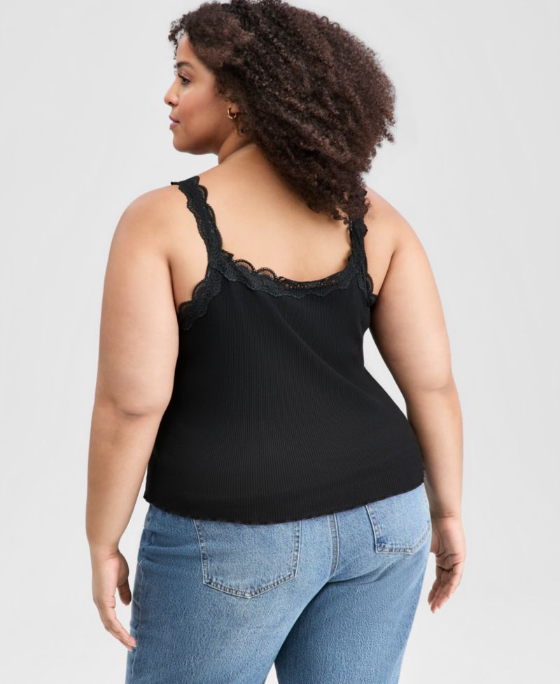 Plus Size Lace-Trim Ribbed Tank
