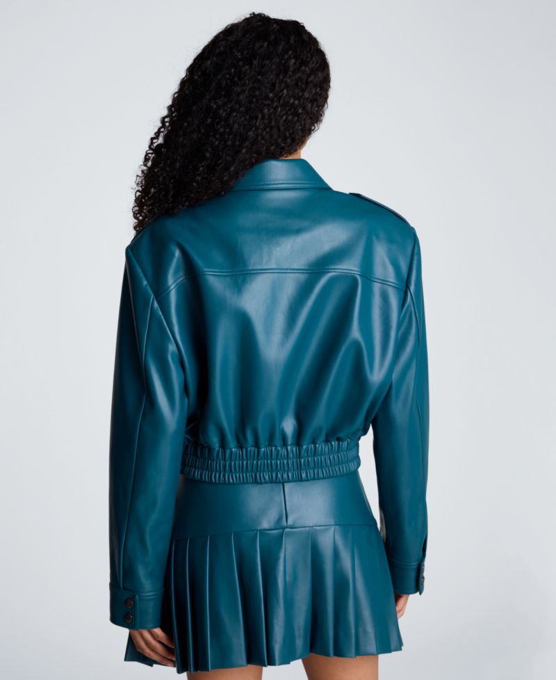 Women's Cropped Faux Leather Bomber Jacket
