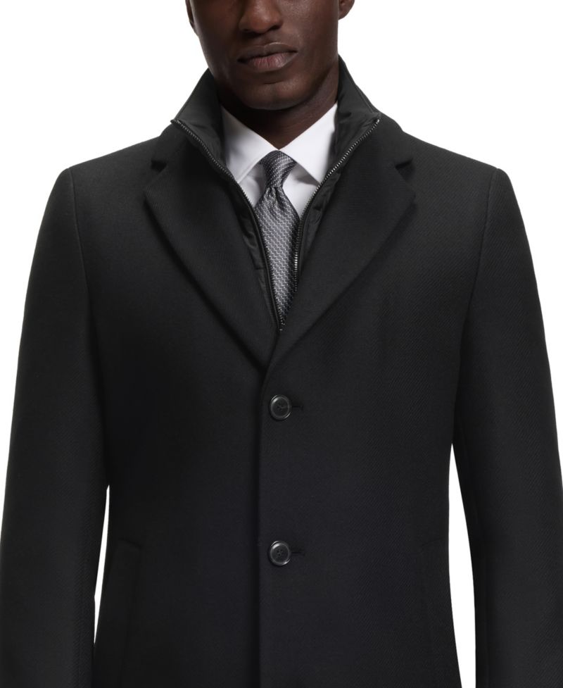 BOSS by Men's Hyde Slim-Fit Wool-Blend Zip-Up Inner Overcoat