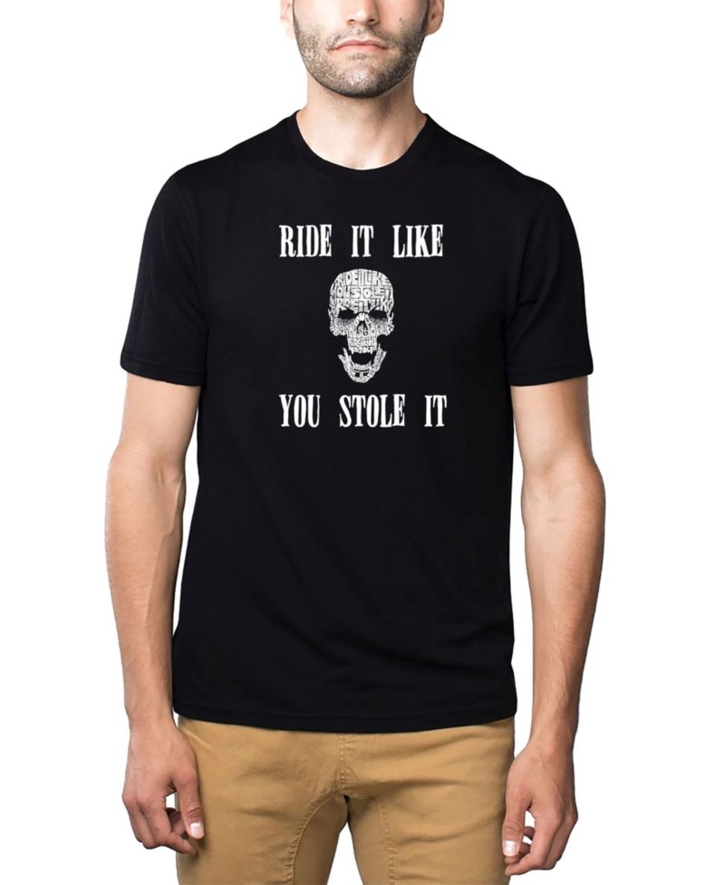 Men's Cotton/Poly Blend Word Art T-Shirt - Skull Ride It Like You Stole It