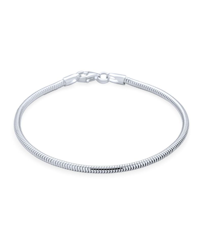 Classic .925 Sterling Silver Snake Chain Bracelet Fits European Beads 8"