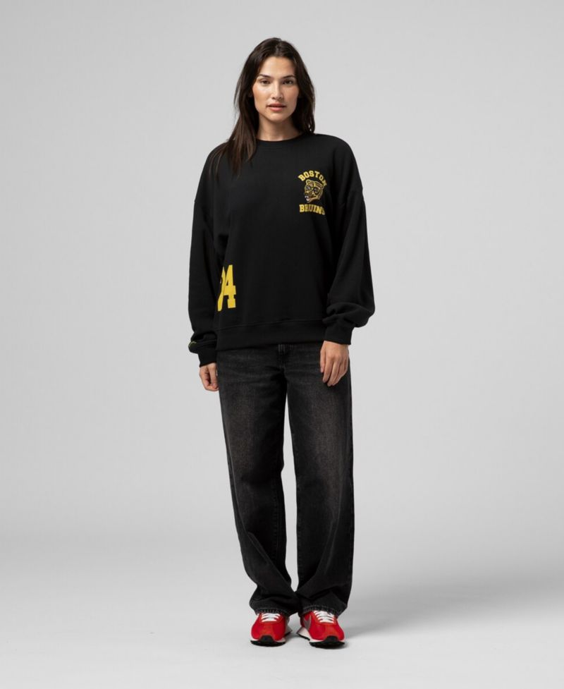 Women's Black Boston Bruins Vintage Crewneck Sweatshirt
