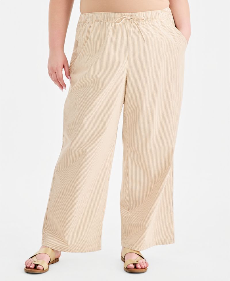 Plus Size Striped Wide-Leg Pull-On Pants