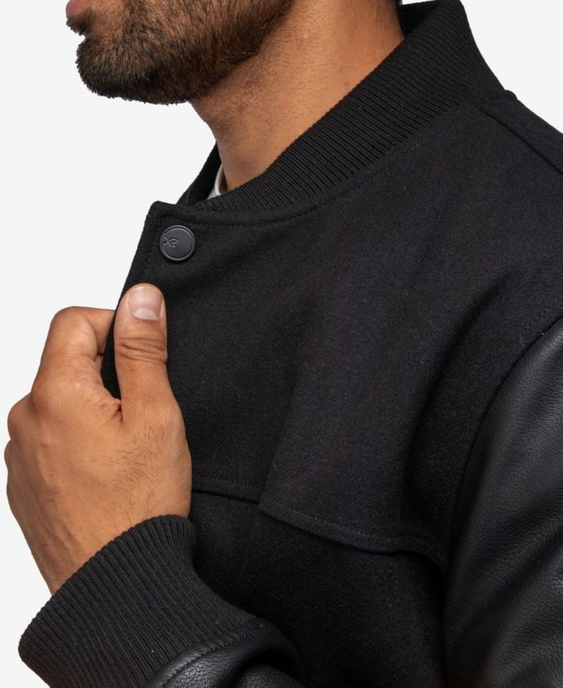 XRAY Men's Wool Varsity Bomber Jacket With PU Sleeves