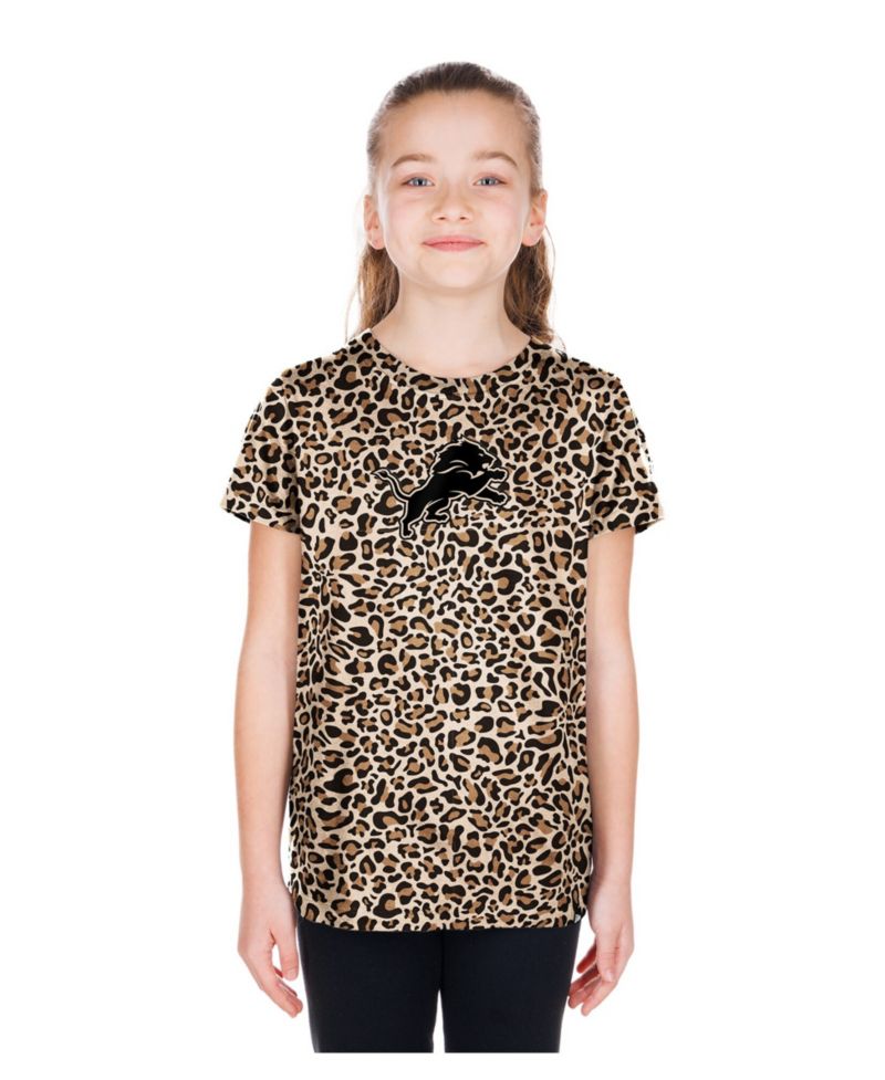 Big Girls Tan Detroit Lions Mom & Me Leopard T-Shirt