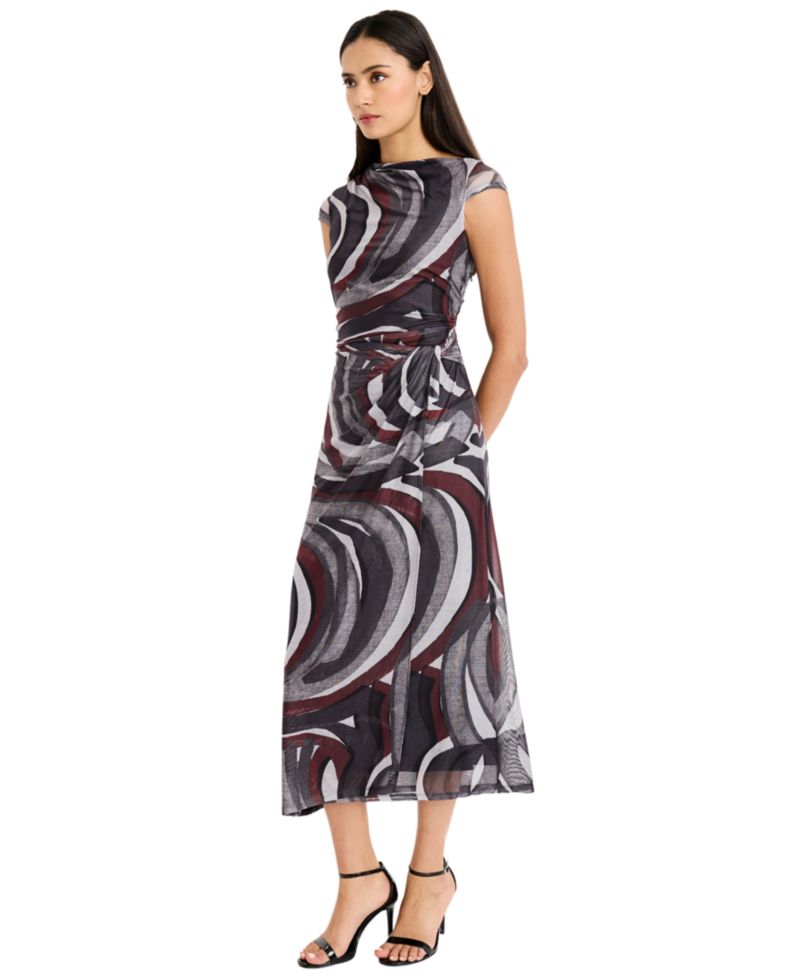 Women's Ruched-Waist Cap-Sleeve Maxi Dress
