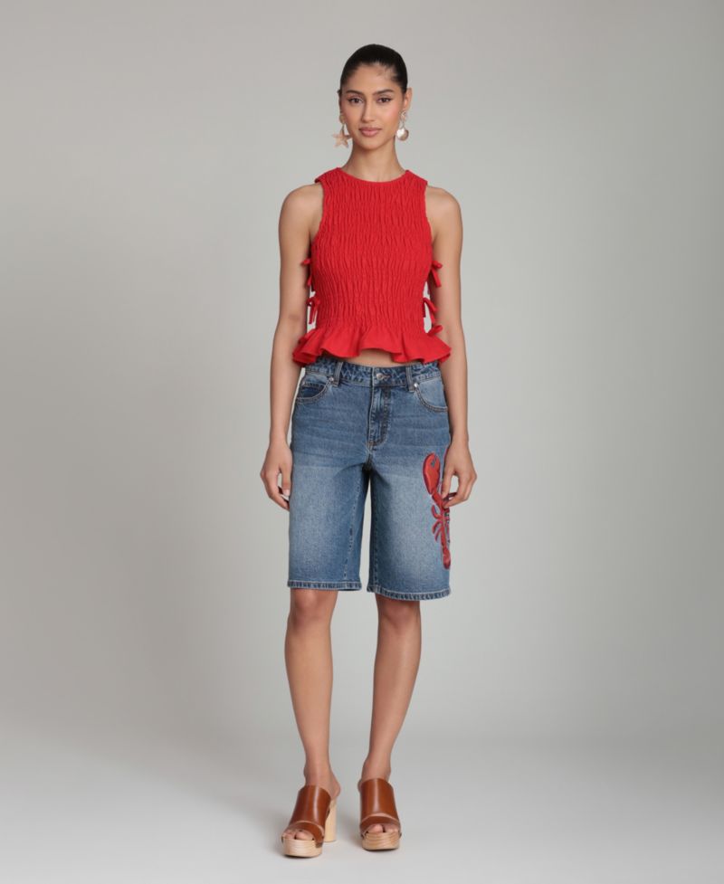 Women's Ruched Side-Tie Crewneck Top