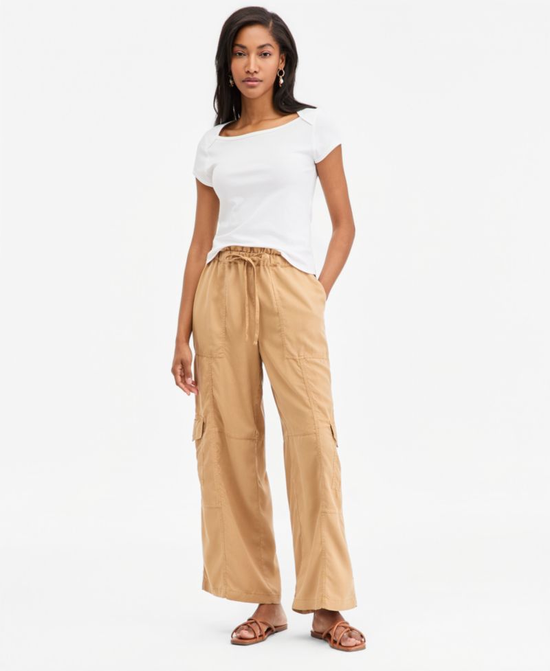 Women's Pull On Paperbag Cargo Wide Leg Pants