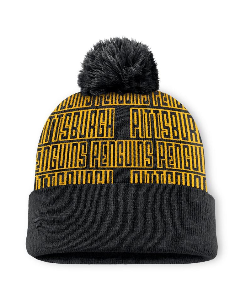 Men's Black Pittsburgh Penguins Fundamental Empty Net Cuffed Knit Hat with Pom