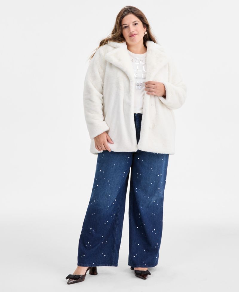 Trendy Plus Size Notched Collar Faux Fur Coat