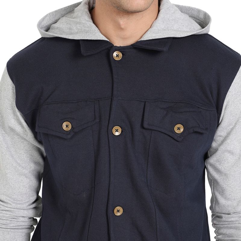 Men's Grey and Navy Blue Button-Front Jacket With Contrast Detail