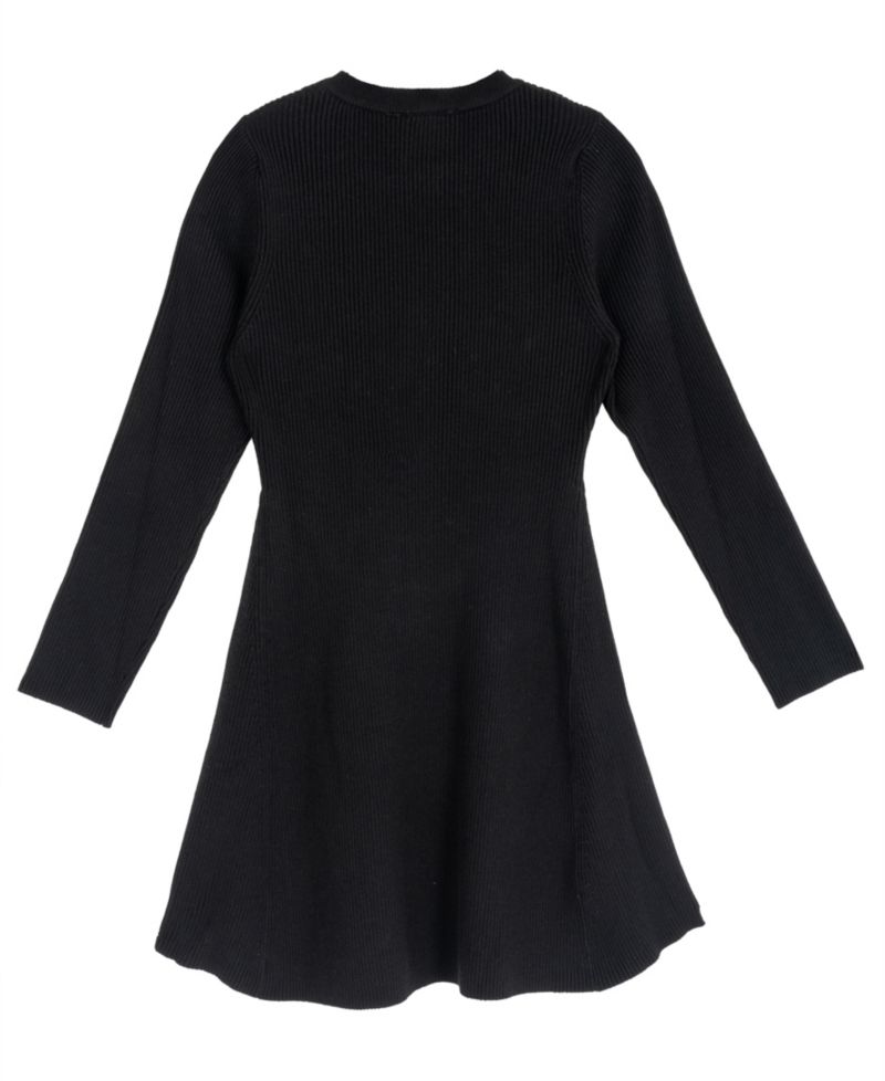 Girls' 7-16 Sweater Knit Imitation Pearl Long-Sleeve Fit-and-Flare Sweater Dress