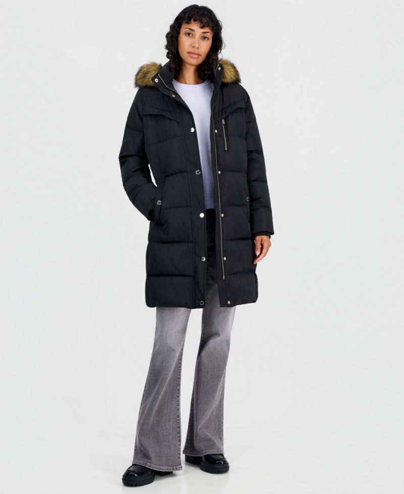 Michael Kors Women's Hooded Puffer Faux-Fur-Trim Coat
