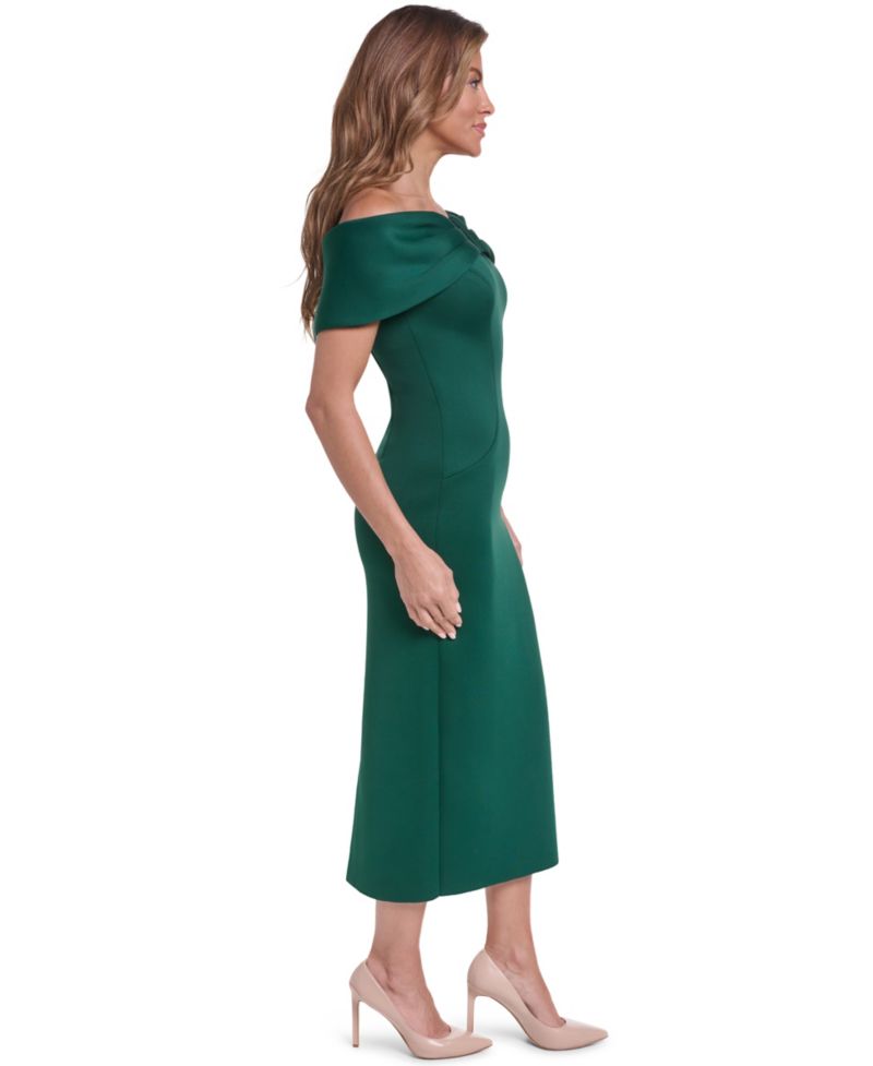 Women's Off-the-Shoulder U-Bar Midi Cocktail Dress