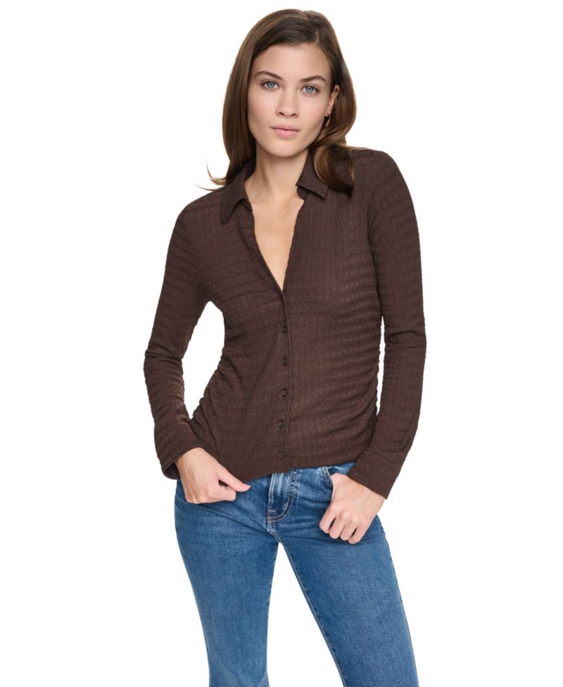 Petite Textured Knit Button Front Top