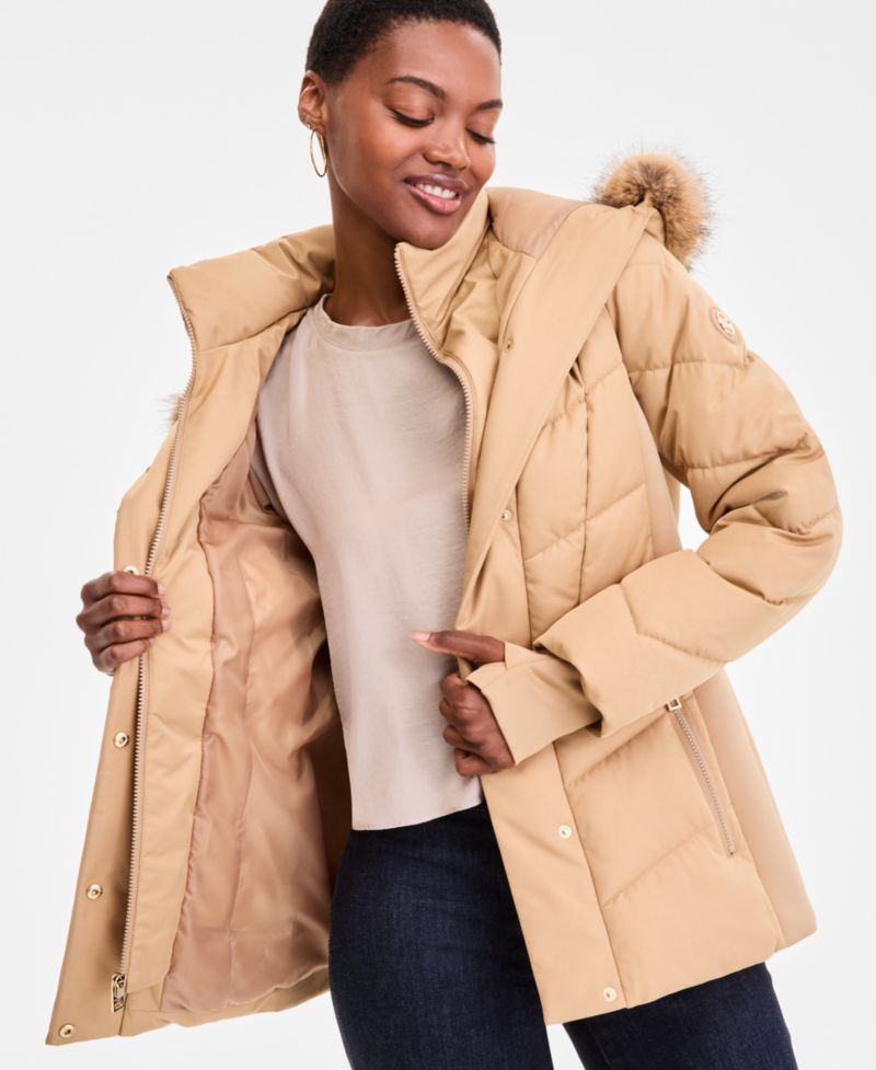 Women's Faux-Fur-Trim Hooded Puffer Coat