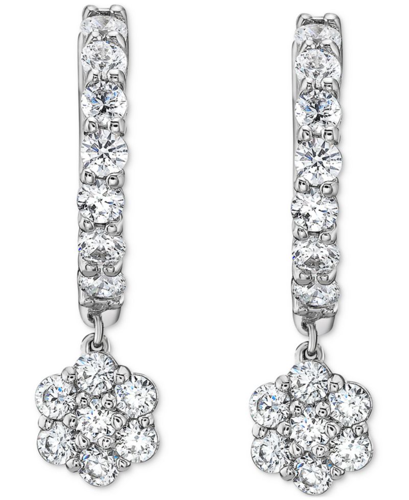 Diamond Dangling Flower Earrings (1 ct. t.w.) in 10k White Gold