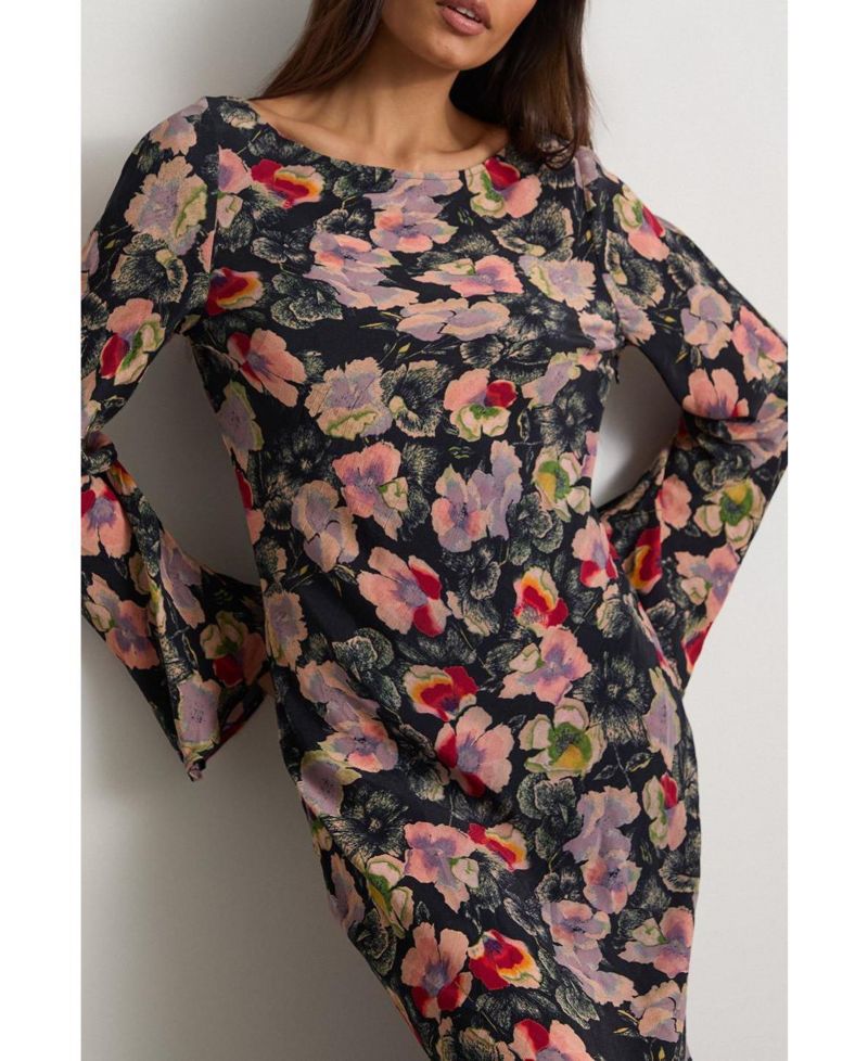 Women's Floral Bias Cut Scoop Back Midaxi Dress