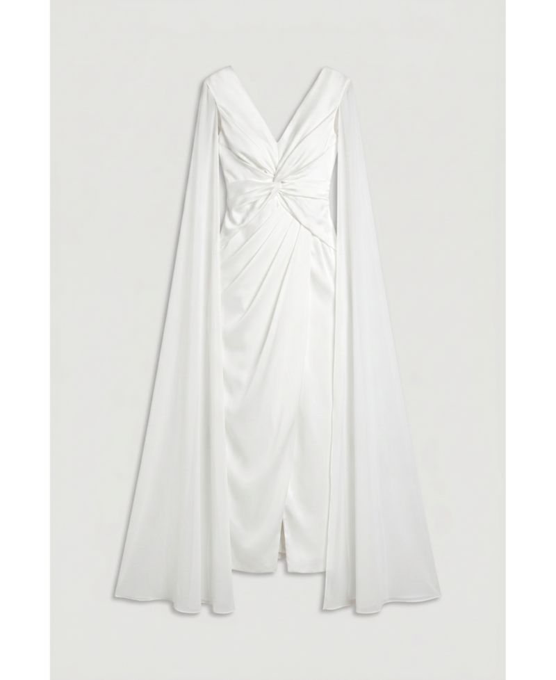 Women's Cape Sleeve Satin Maxi Dress