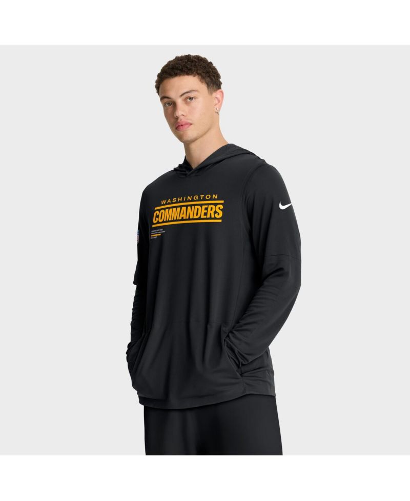 Men's Black Washington Commanders Sideline Pure Fury Performance Long Sleeve Hoodie T-Shirt
