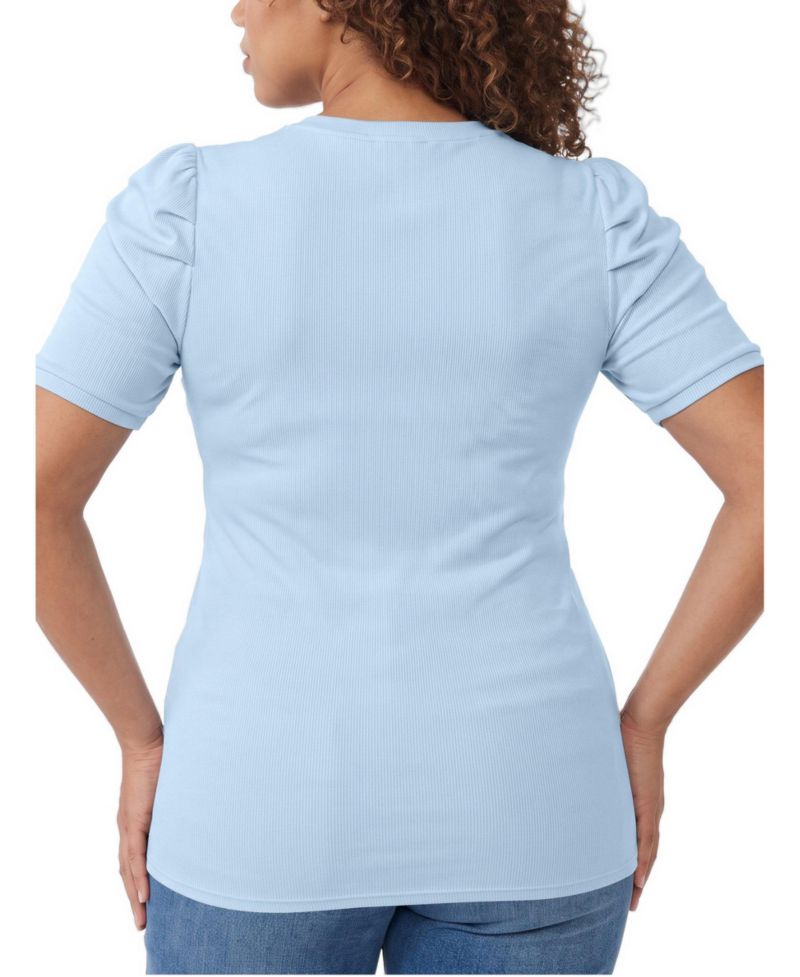 Plus Size Belle Isle Short-Puff Sleeves Ruched Cotton-Blend T-Shirt