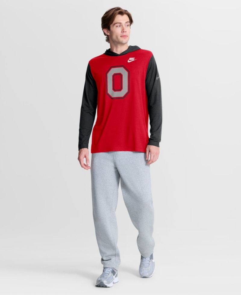 Men's Scarlet/Black Ohio State Buckeyes Campus Legacy Tri-Blend Long Sleeve Hooded T-Shirt