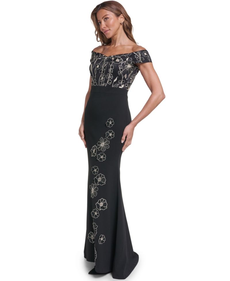 Women's Off-the-Shoulder Floral Combo-Skirt Gown
