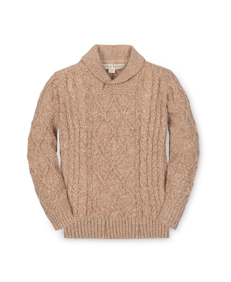 Hope and Henry Little and Big Boys' Organic Long Sleeve Shawl Collar Cable Sweater