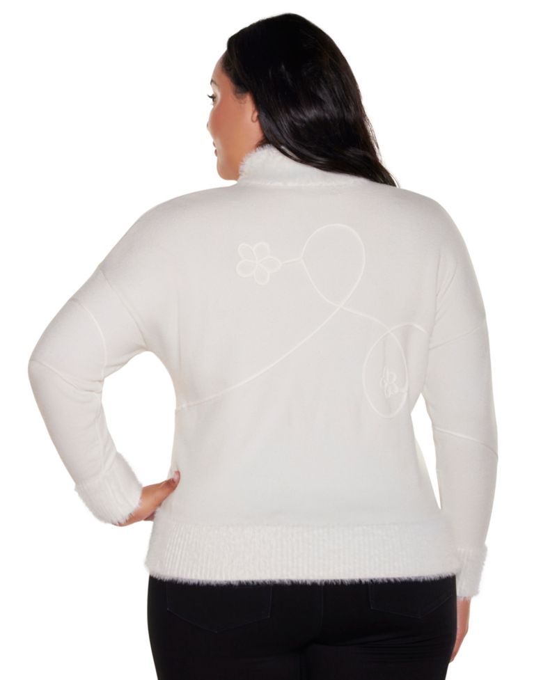 Plus Size Mock-Neck Long-Sleeve Soutache-Detail Pullover Sweater