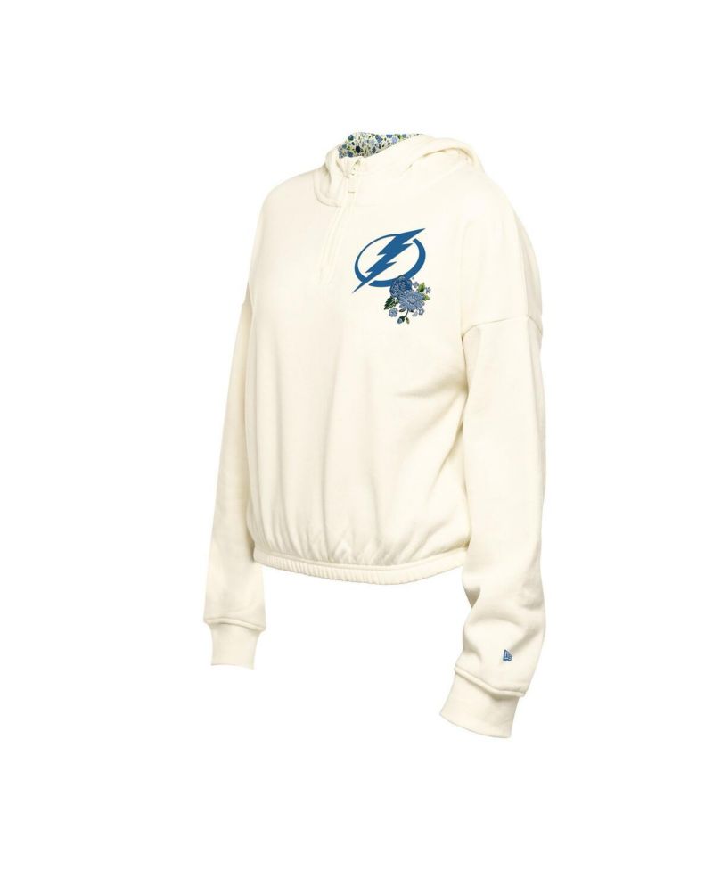 Women's Cream Tampa Bay Lightning Glam Game Quarter-Zip Cropped Floral Hoodie Pullover