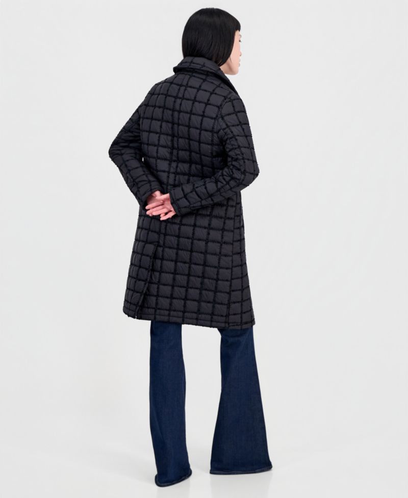 Women's Long Windowpane Quilted Coat