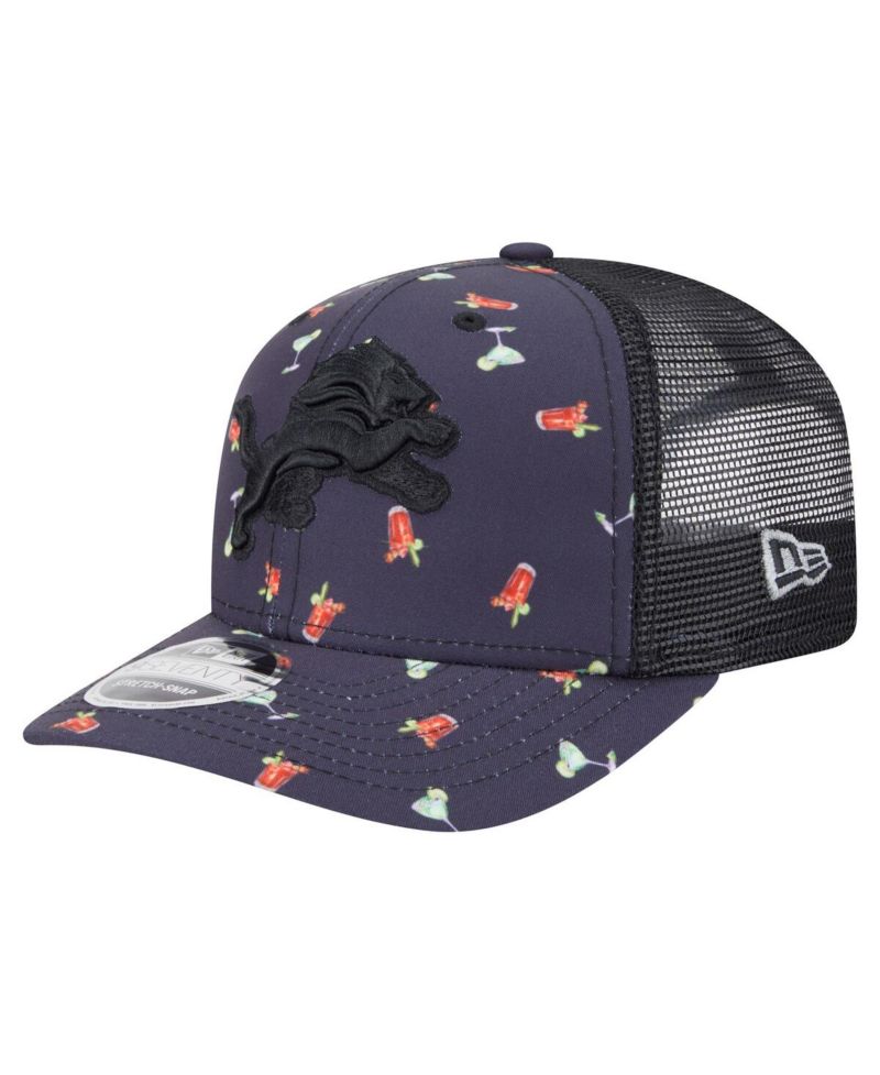 Men's Navy/Black Detroit Lions Adventure Drinks Pattern 9SEVENTY Stretch-Snap Hat