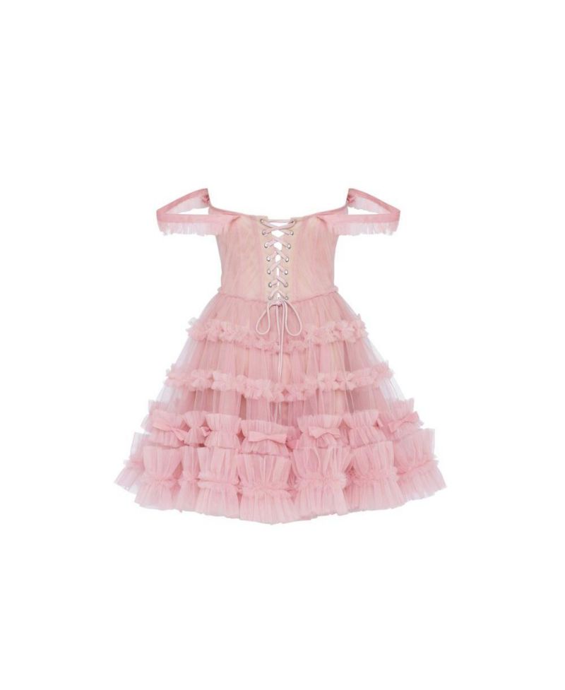 Women's Flirty ruffled tulle mini dress in misty rose