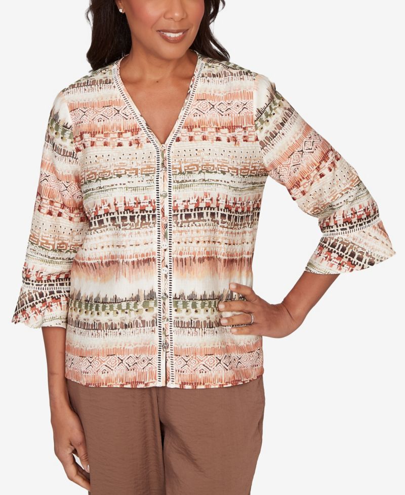Women's Spice Market Biadere Stripe Center Seam V-Neck Top